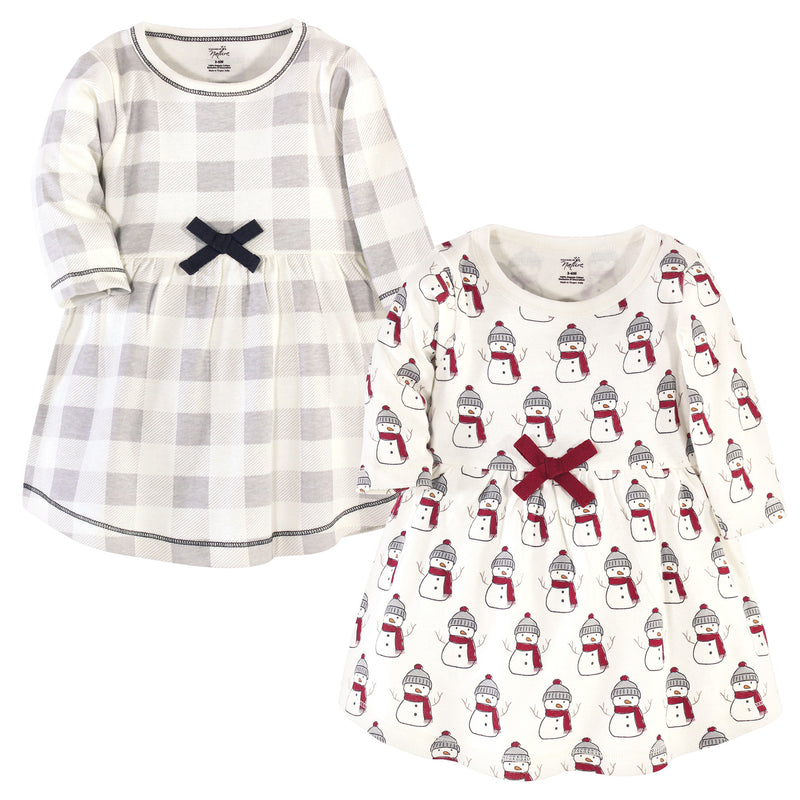 Touched by Nature Organic Cotton Short-Sleeve and Long-Sleeve Dresses, Baby Toddler Snowman Long Sleeve
