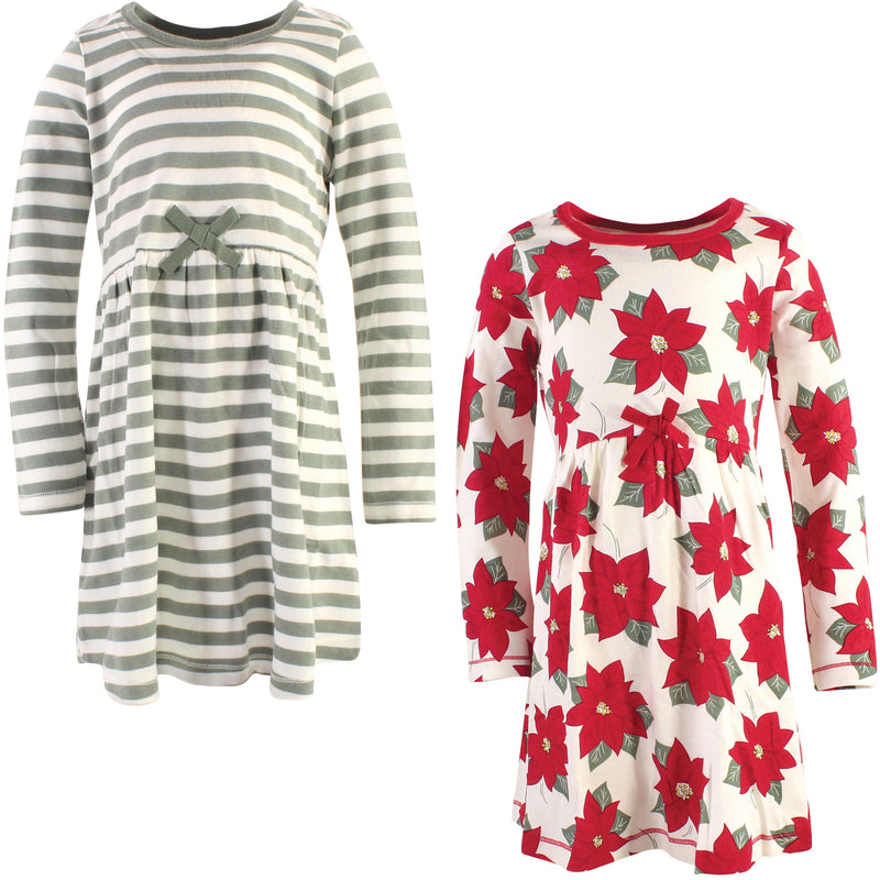 Touched by Nature Organic Cotton Short-Sleeve and Long-Sleeve Dresses, Youth Poinsettia Long Sleeve