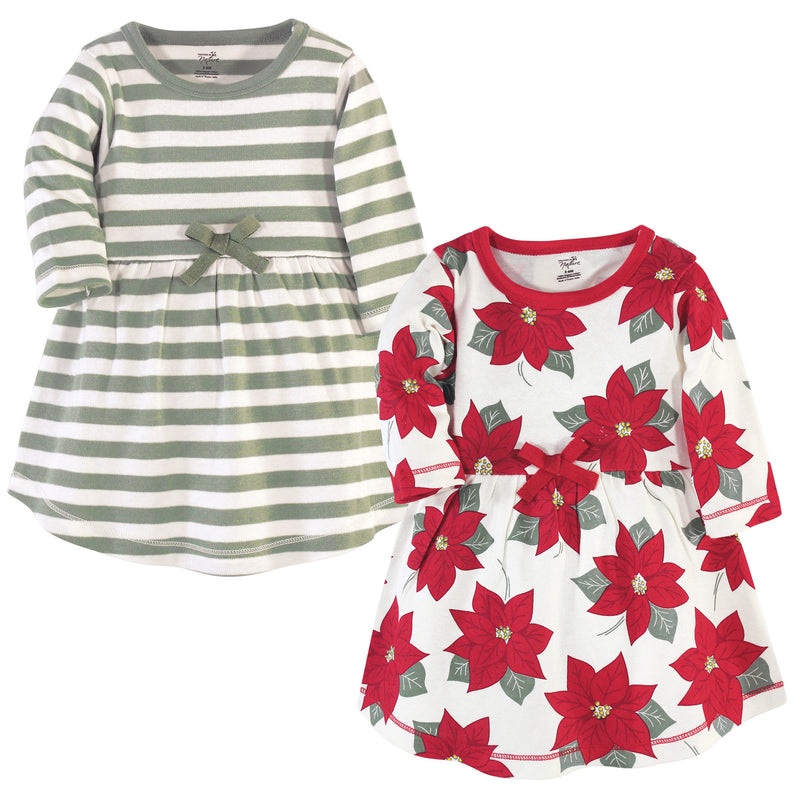 Touched by Nature Organic Cotton Short-Sleeve and Long-Sleeve Dresses, Baby Toddler Poinsettia Long Sleeve