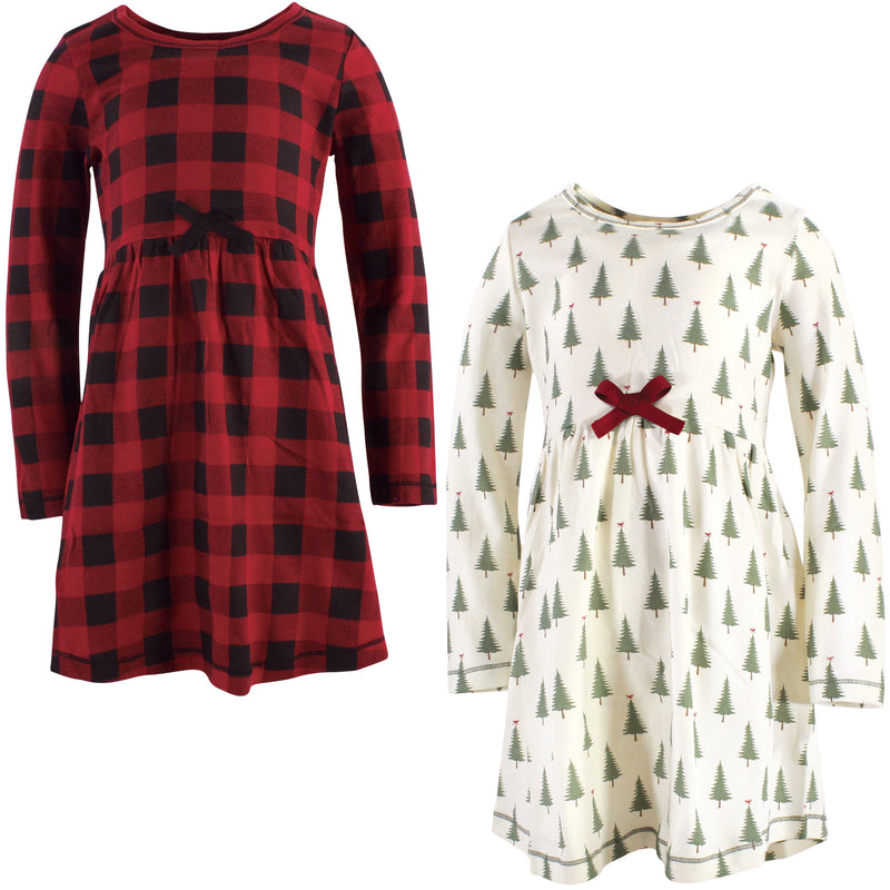 Touched by Nature Organic Cotton Short-Sleeve and Long-Sleeve Dresses, Youth Tree Plaid Long Sleeve
