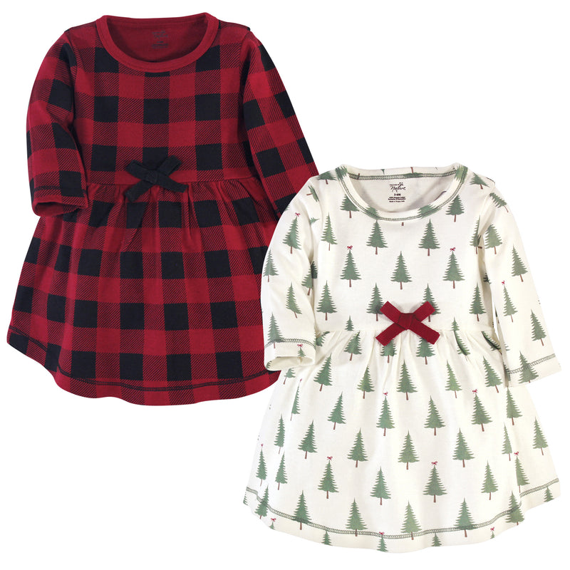 Touched by Nature Organic Cotton Short-Sleeve and Long-Sleeve Dresses, Baby Toddler Tree Plaid Long Sleeve