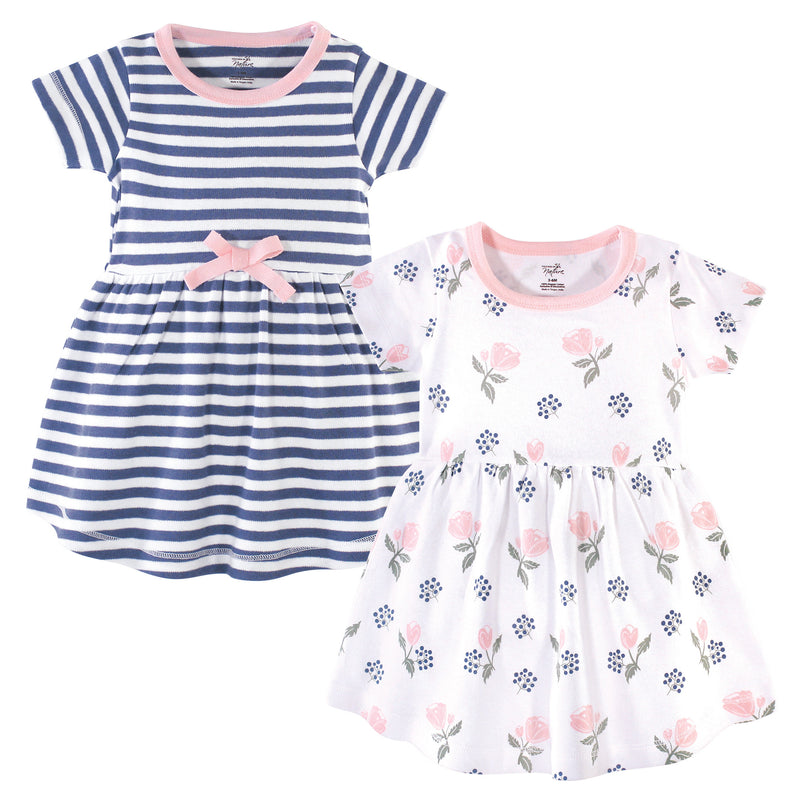 Touched by Nature Organic Cotton Short-Sleeve and Long-Sleeve Dresses, Baby Toddler Rose and Berries Short Sleeve