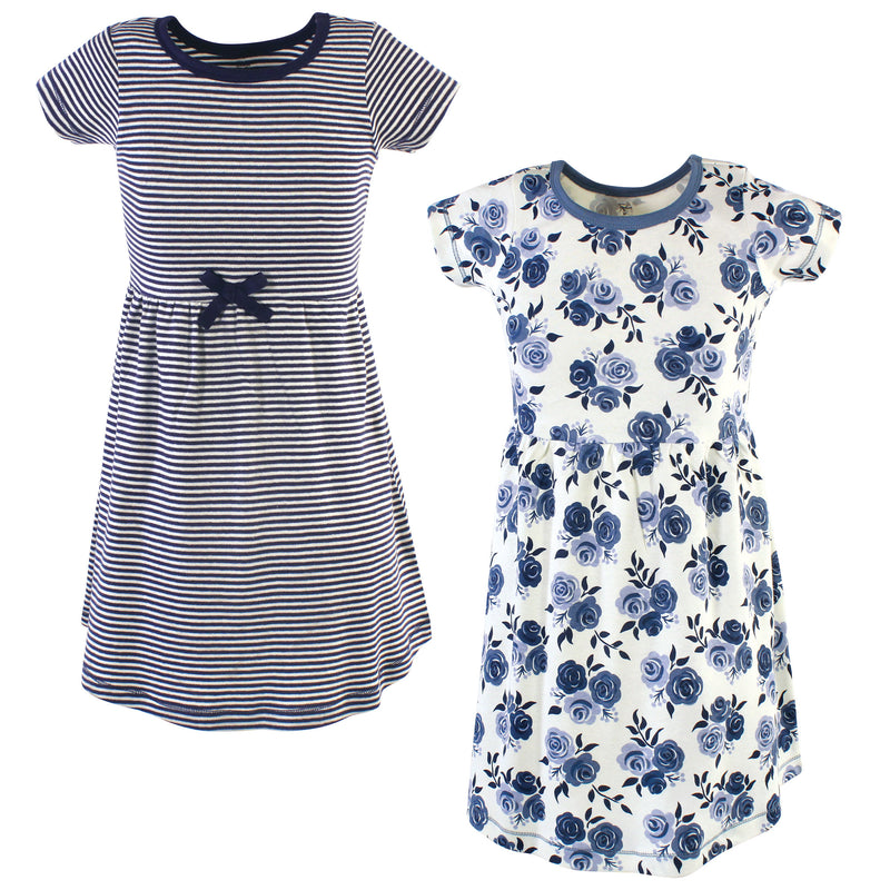 Touched by Nature Organic Cotton Short-Sleeve and Long-Sleeve Dresses, Youth Navy Floral Short Sleeve