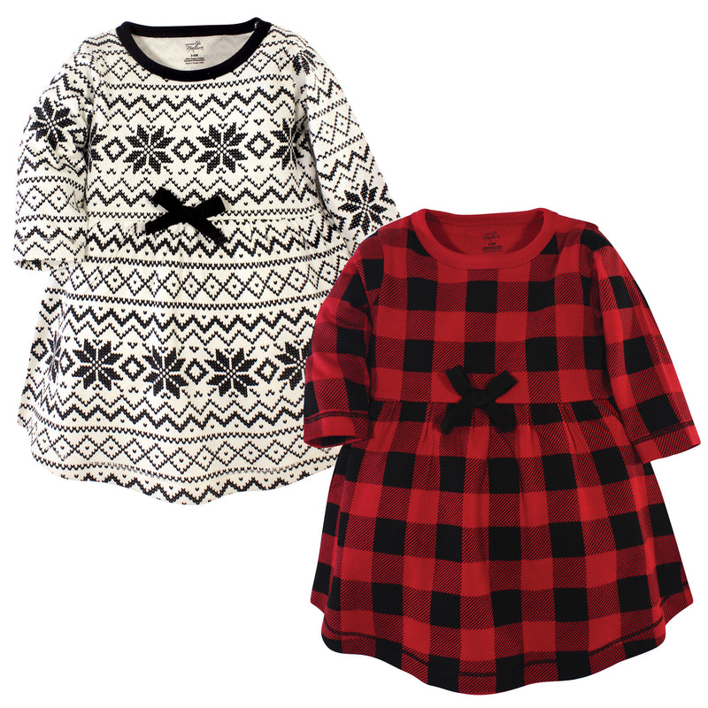 Touched by Nature Organic Cotton Short-Sleeve and Long-Sleeve Dresses, Baby Toddler Buffalo Plaid Long Sleeve