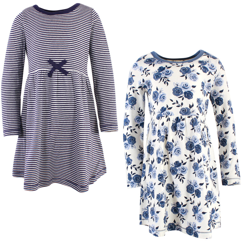 Touched by Nature Organic Cotton Short-Sleeve and Long-Sleeve Dresses, Youth Navy Floral Long Sleeve