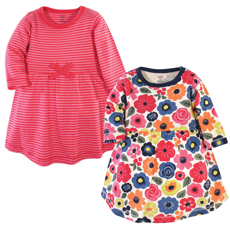Touched by Nature Organic Cotton Short-Sleeve and Long-Sleeve Dresses, Baby Toddler Bright Flowers Long Sleeve