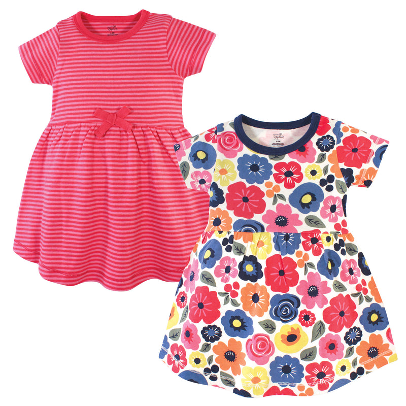 Touched by Nature Organic Cotton Short-Sleeve and Long-Sleeve Dresses, Baby Toddler Bright Flower Short Sleeve