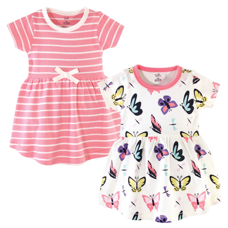 Touched by Nature Organic Cotton Short-Sleeve and Long-Sleeve Dresses, Baby Toddler Butterflies and Dragonflies Short Sleeve