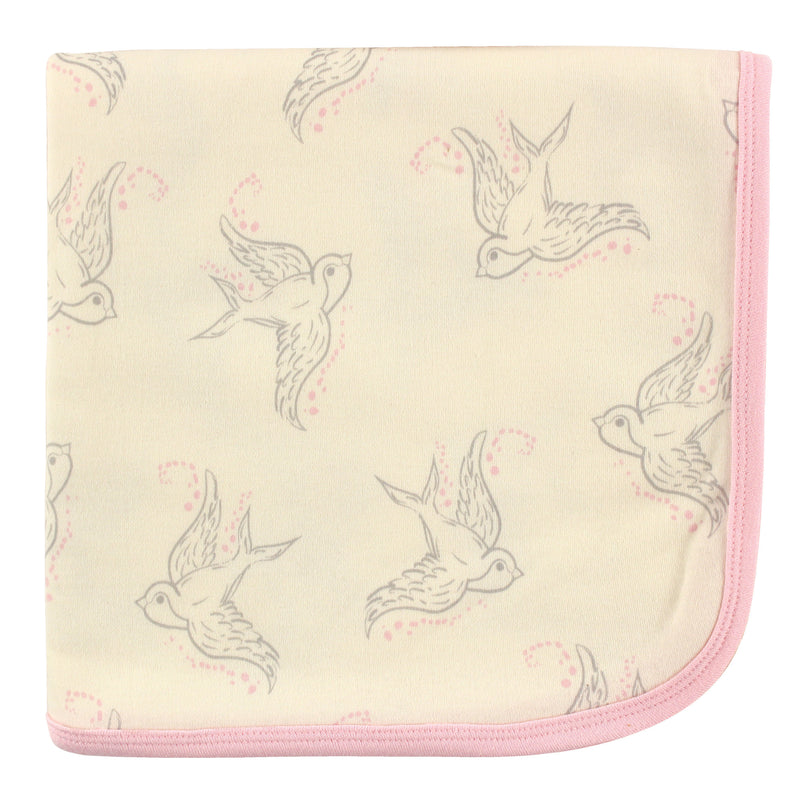 Touched by Nature Organic Cotton Swaddle, Receiving and Multi-purpose Blanket, Bird