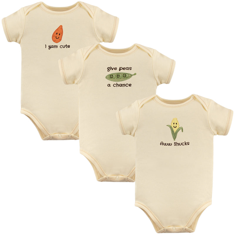 Touched by Nature Organic Cotton Bodysuits, Corn 3-Pack