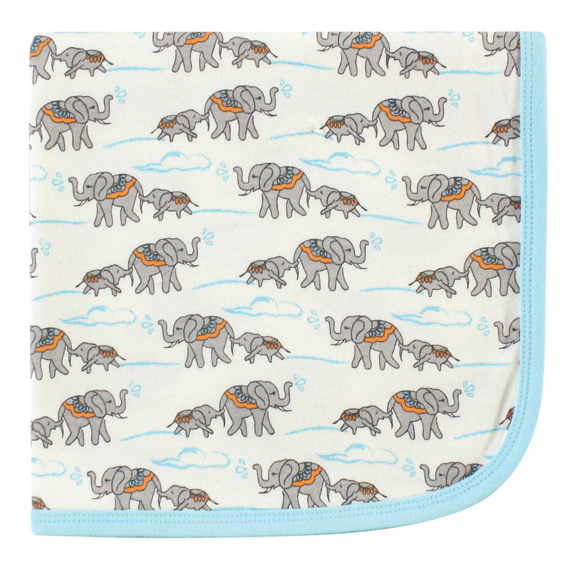 Touched by Nature Organic Cotton Swaddle, Receiving and Multi-purpose Blanket, Elephant