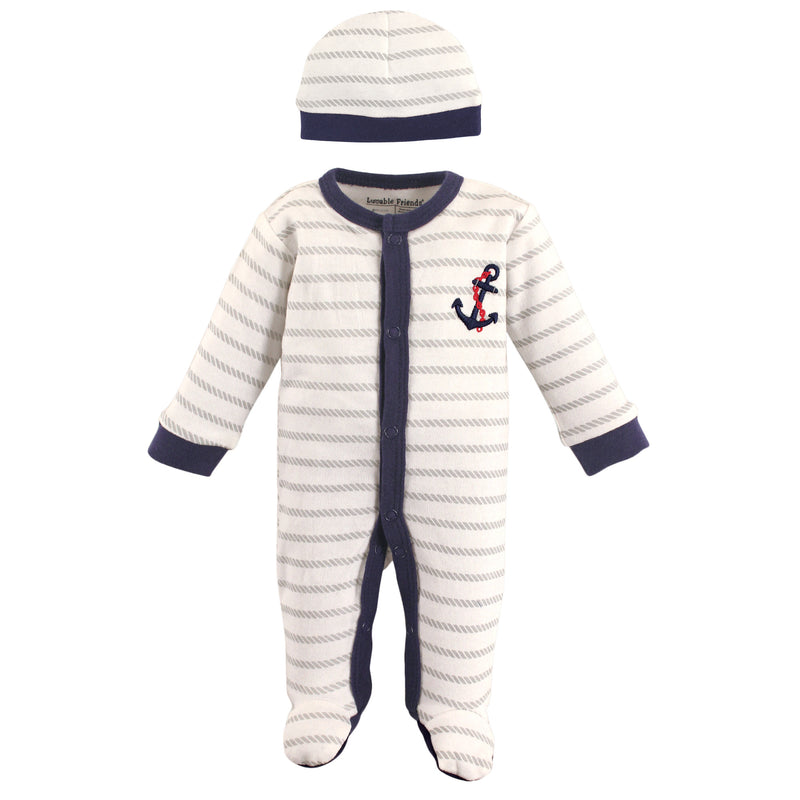 Luvable Friends Cotton Preemie Sleep and Play and Cap, Anchor