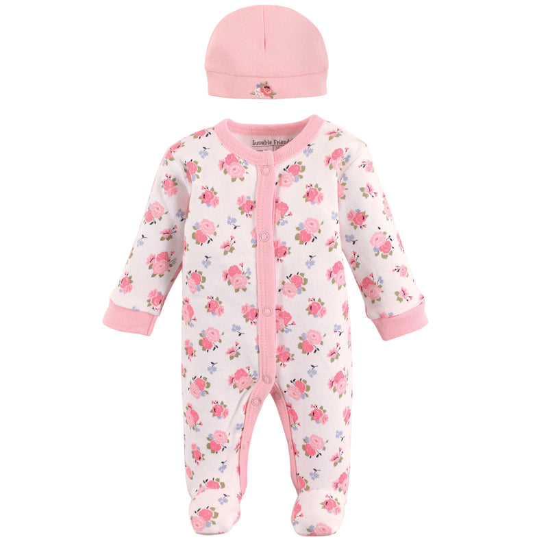 Luvable Friends Cotton Preemie Sleep and Play and Cap, Floral