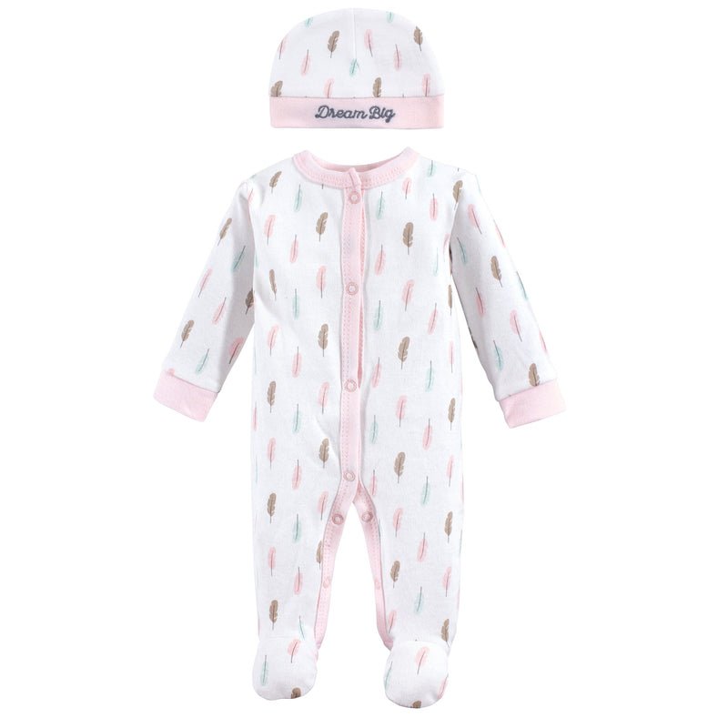 Luvable Friends Cotton Preemie Sleep and Play and Cap, Feathers
