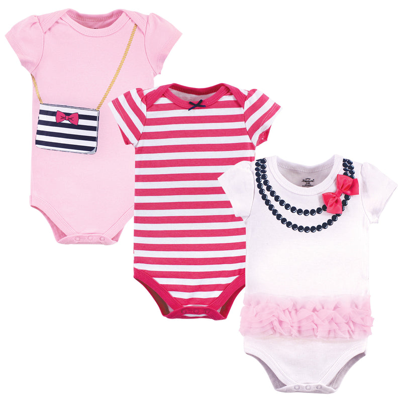 Little Treasure Cotton Bodysuits, Pink Navy Necklace