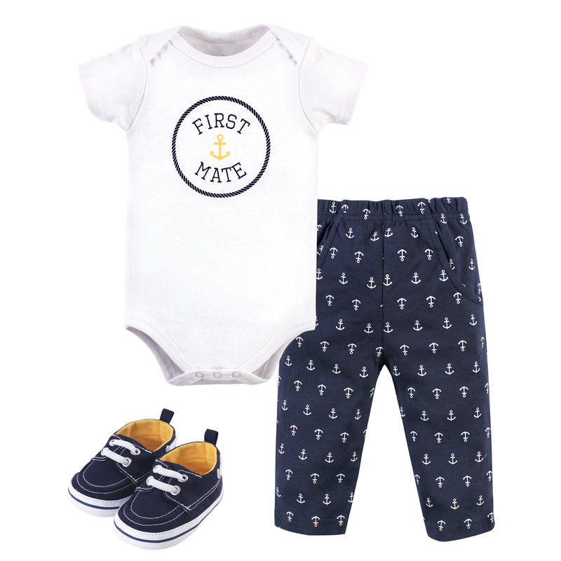 Little Treasure Cotton Bodysuit, Pant and Shoe Set, First Mate