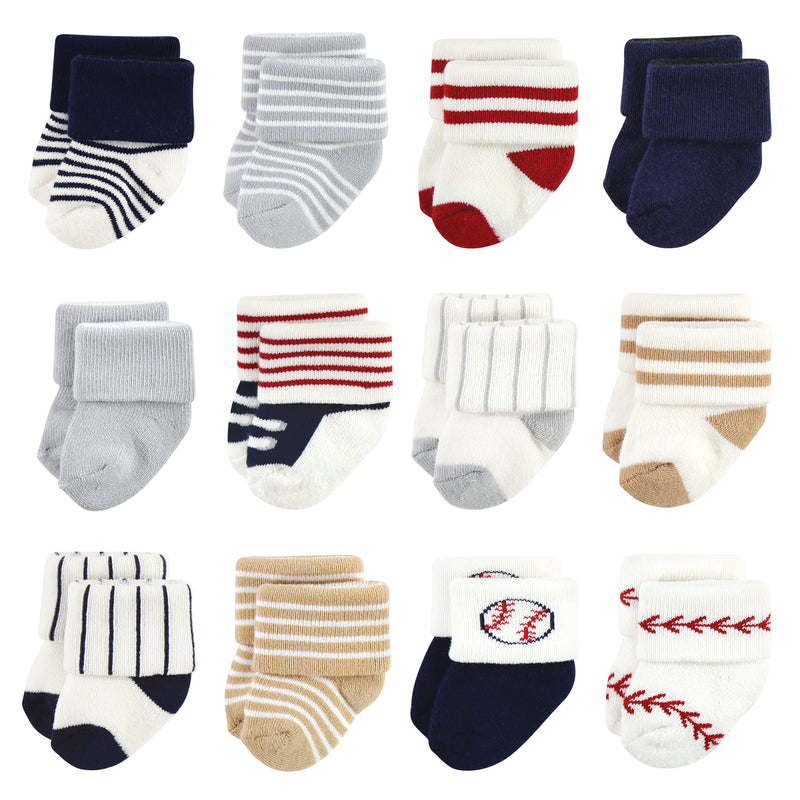 Little Treasure Newborn Socks, Baseball 12-Pack