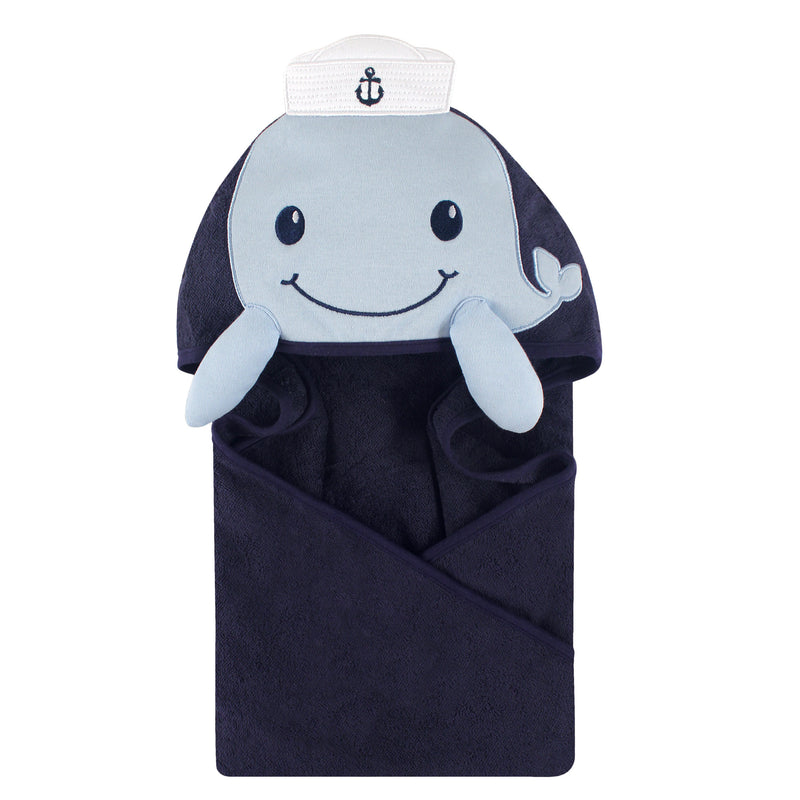 Little Treasure Cotton Animal Face Hooded Towel, Sailor Whale