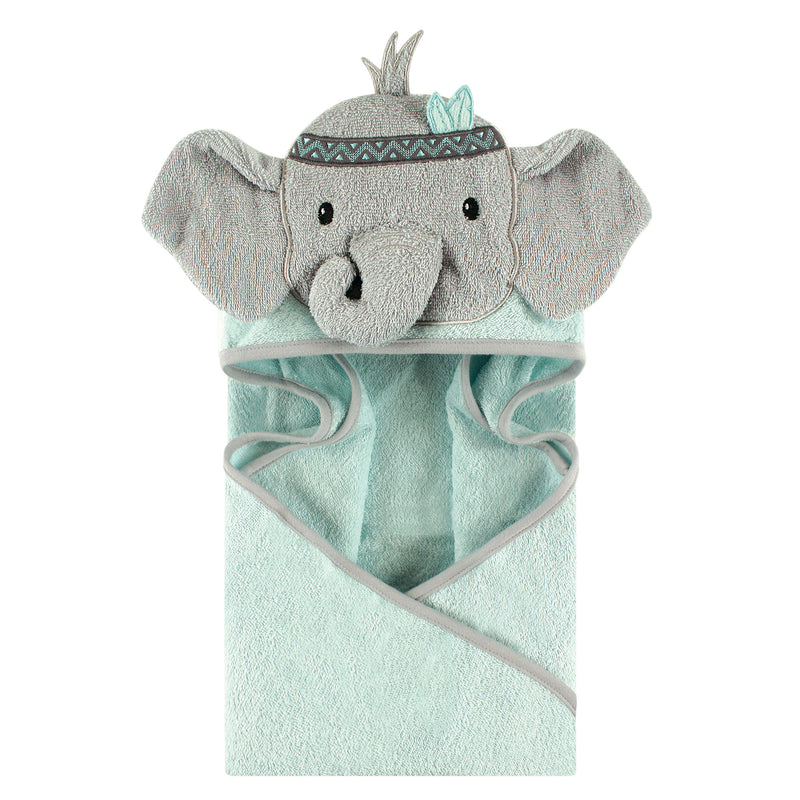 Little Treasure Cotton Animal Face Hooded Towel, Tribal Elephant
