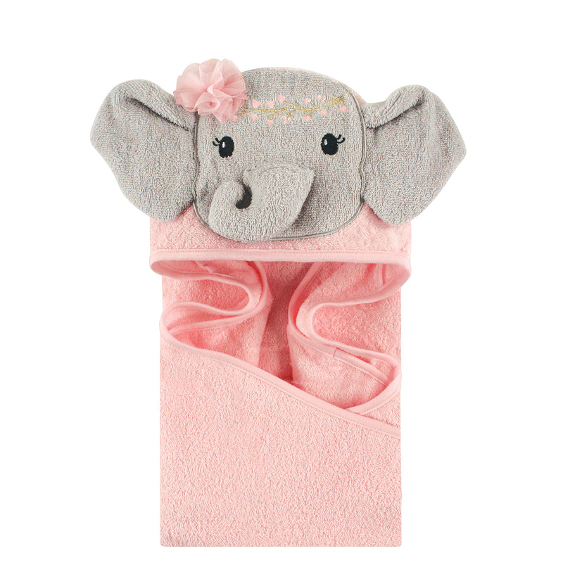 Little Treasure Cotton Animal Face Hooded Towel, Blossom Elephant