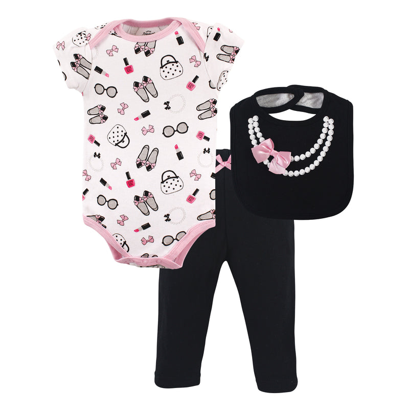 Little Treasure Bodysuit, Pant and Bib, Pearls