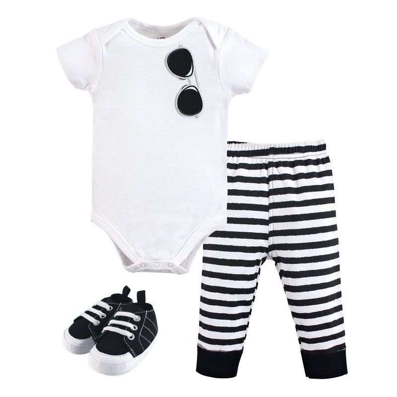 Little Treasure Cotton Bodysuit, Pant and Shoe Set, Sunglasses
