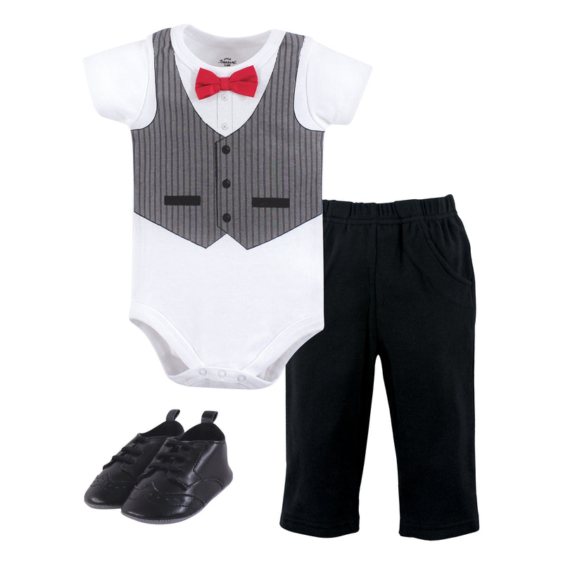 Little Treasure Cotton Bodysuit, Pant and Shoe Set, Gentleman Vest