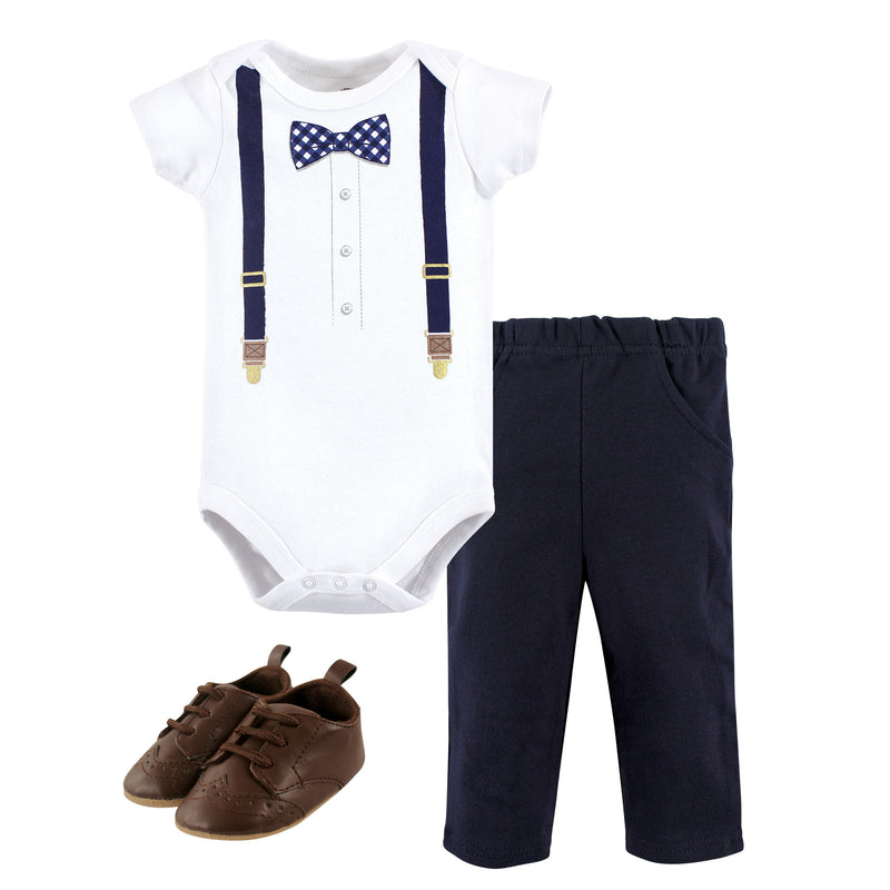 Little Treasure Cotton Bodysuit, Pant and Shoe Set, Gingham Bow Tie