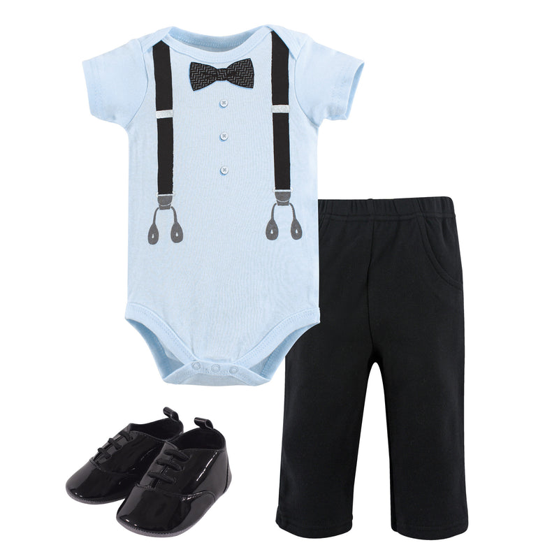 Little Treasure Cotton Bodysuit, Pant and Shoe Set, Ladies Man Short-Sleeve