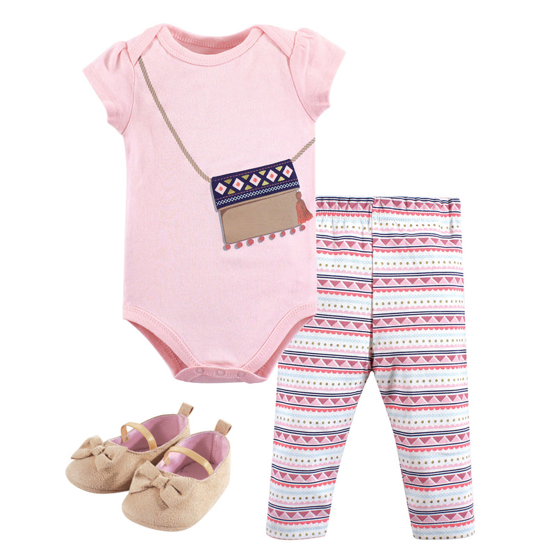 Little Treasure Cotton Bodysuit, Pant and Shoe Set, Free Spirit