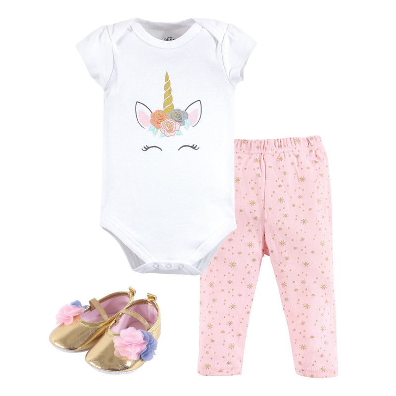 Little Treasure Cotton Bodysuit, Pant and Shoe Set, Unicorn