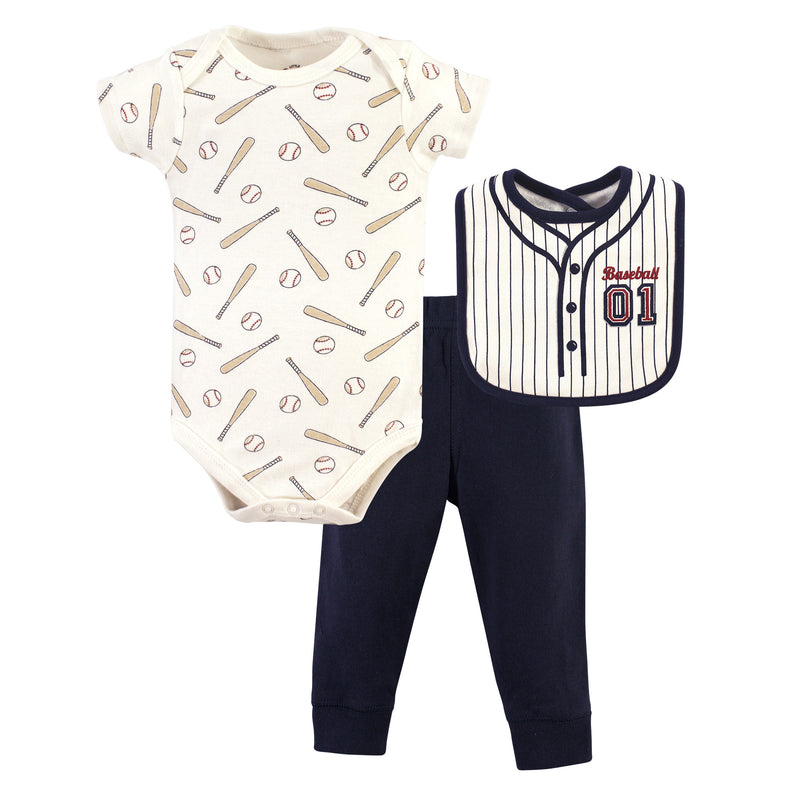 Little Treasure Bodysuit, Pant and Bib, Baseball