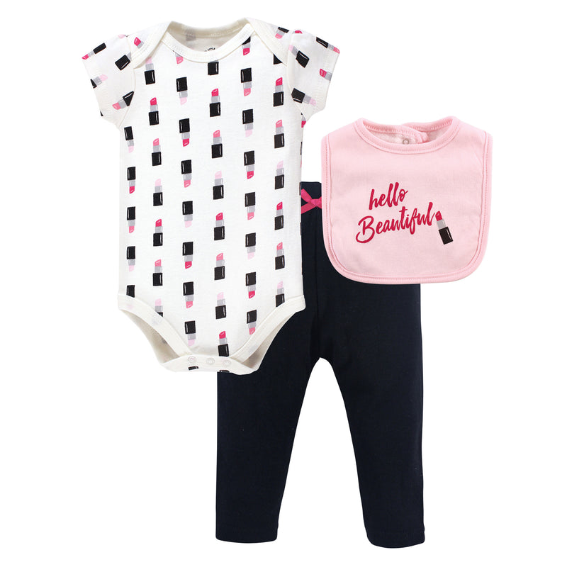 Little Treasure Bodysuit, Pant and Bib, Lipstick