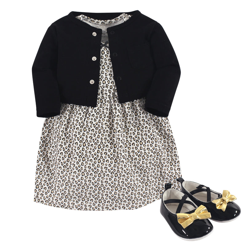 Little Treasure Cotton Dress, Cardigan and Shoe Set, Leopard