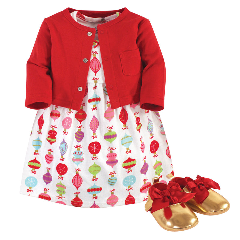 Little Treasure Cotton Dress, Cardigan and Shoe Set, Glitzmas