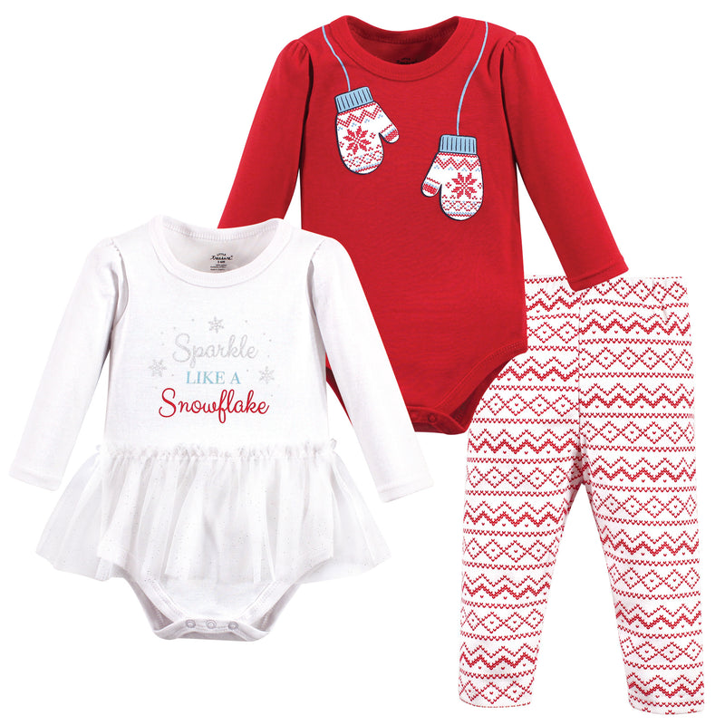 Little Treasure Cotton Bodysuit and Pant Set, Snowflake Mittens