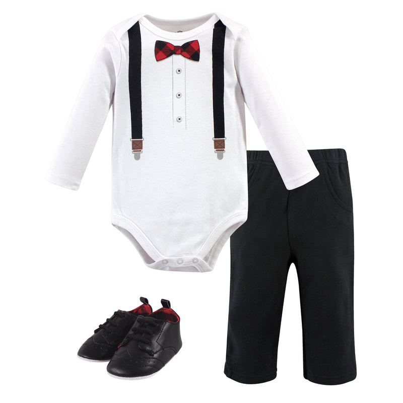 Little Treasure Cotton Bodysuit, Pant and Shoe Set, Lumberjack Bow Tie