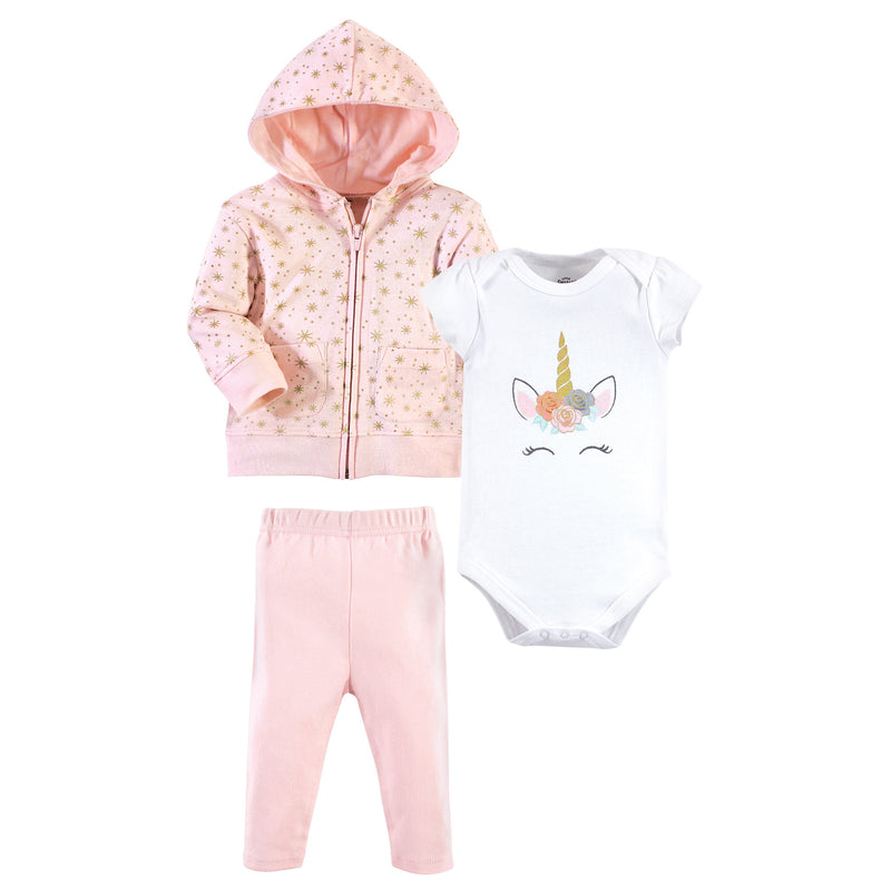 Little Treasure Hoodie, Bodysuit or Tee Top, and Pant Set, Unicorn Baby