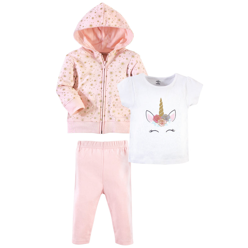 Little Treasure Hoodie, Bodysuit or Tee Top, and Pant Set, Unicorn Toddler