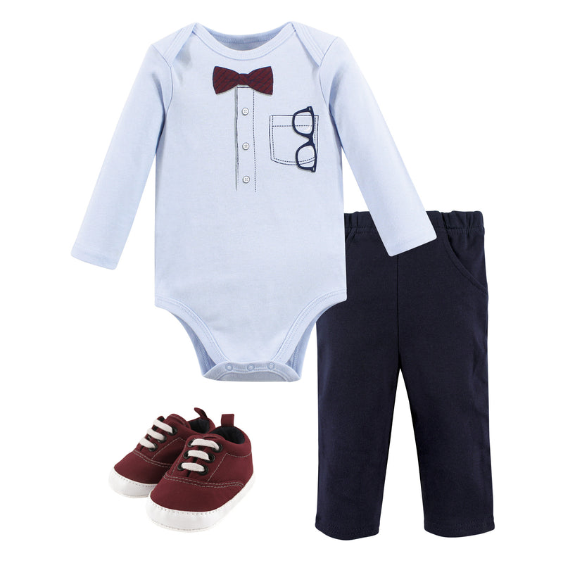 Little Treasure Cotton Bodysuit, Pant and Shoe Set, Glasses
