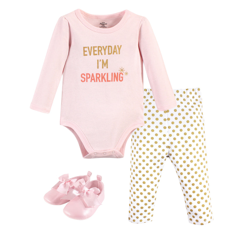 Little Treasure Cotton Bodysuit, Pant and Shoe Set, Sparkling