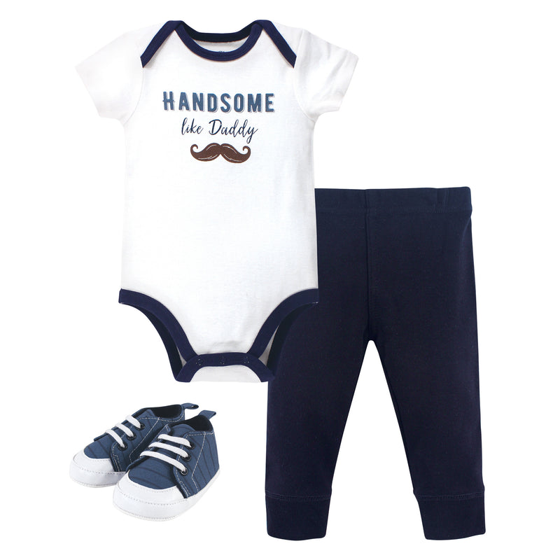 Little Treasure Cotton Bodysuit, Pant and Shoe Set, Handsome Like Daddy