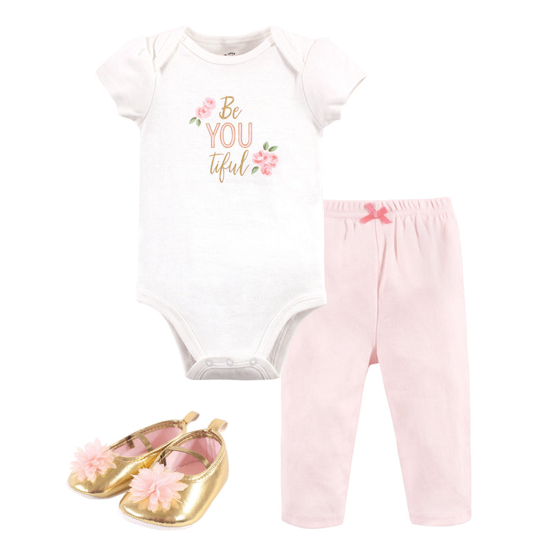 Little Treasure Cotton Bodysuit, Pant and Shoe Set, Beyoutiful