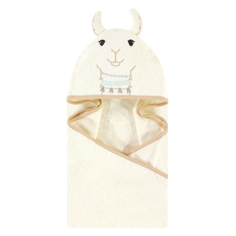 Little Treasure Cotton Animal Face Hooded Towel, Neutral Llama