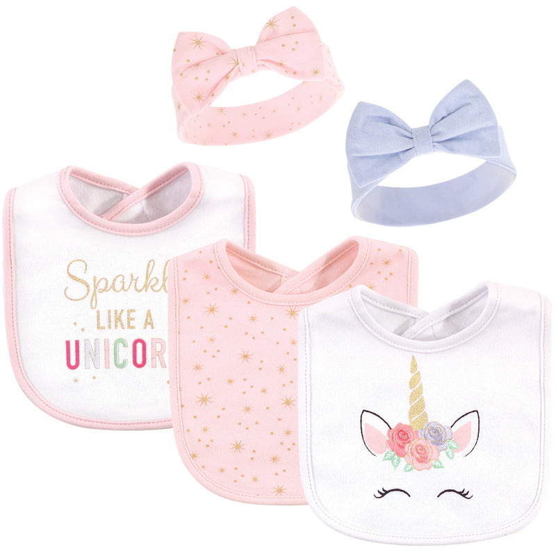 Little Treasure Cotton Bib and Headband Set, Unicorn