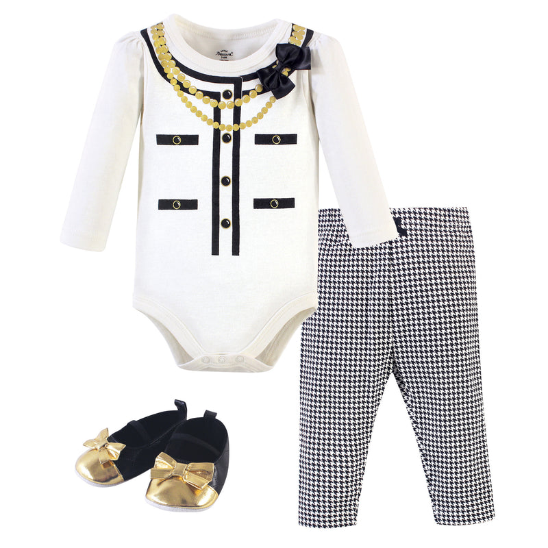Little Treasure Cotton Bodysuit, Pant and Shoe Set, Fancy Little Lady
