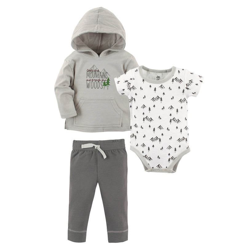 Yoga Sprout Cotton Hoodie, Bodysuit or Tee Top, and Pant, Mountains Baby