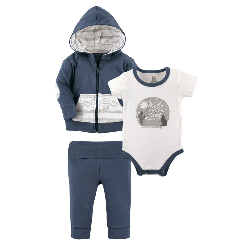 Yoga Sprout Cotton Hoodie, Bodysuit or Tee Top, and Pant, Wild Free Baby