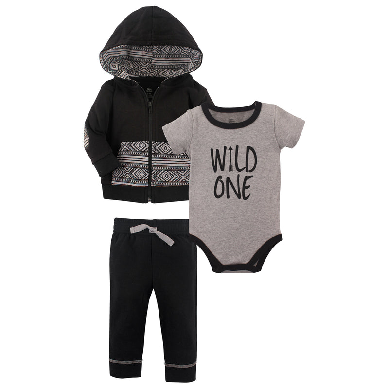 Yoga Sprout Cotton Hoodie, Bodysuit or Tee Top, and Pant, Wild One Baby