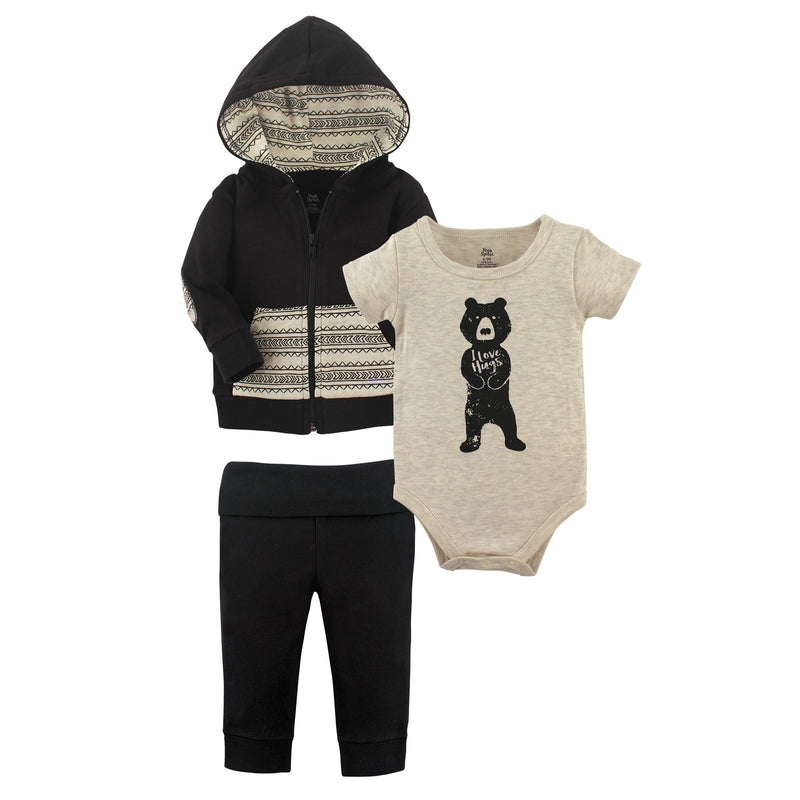 Yoga Sprout Cotton Hoodie, Bodysuit or Tee Top, and Pant, Bear Hugs Baby